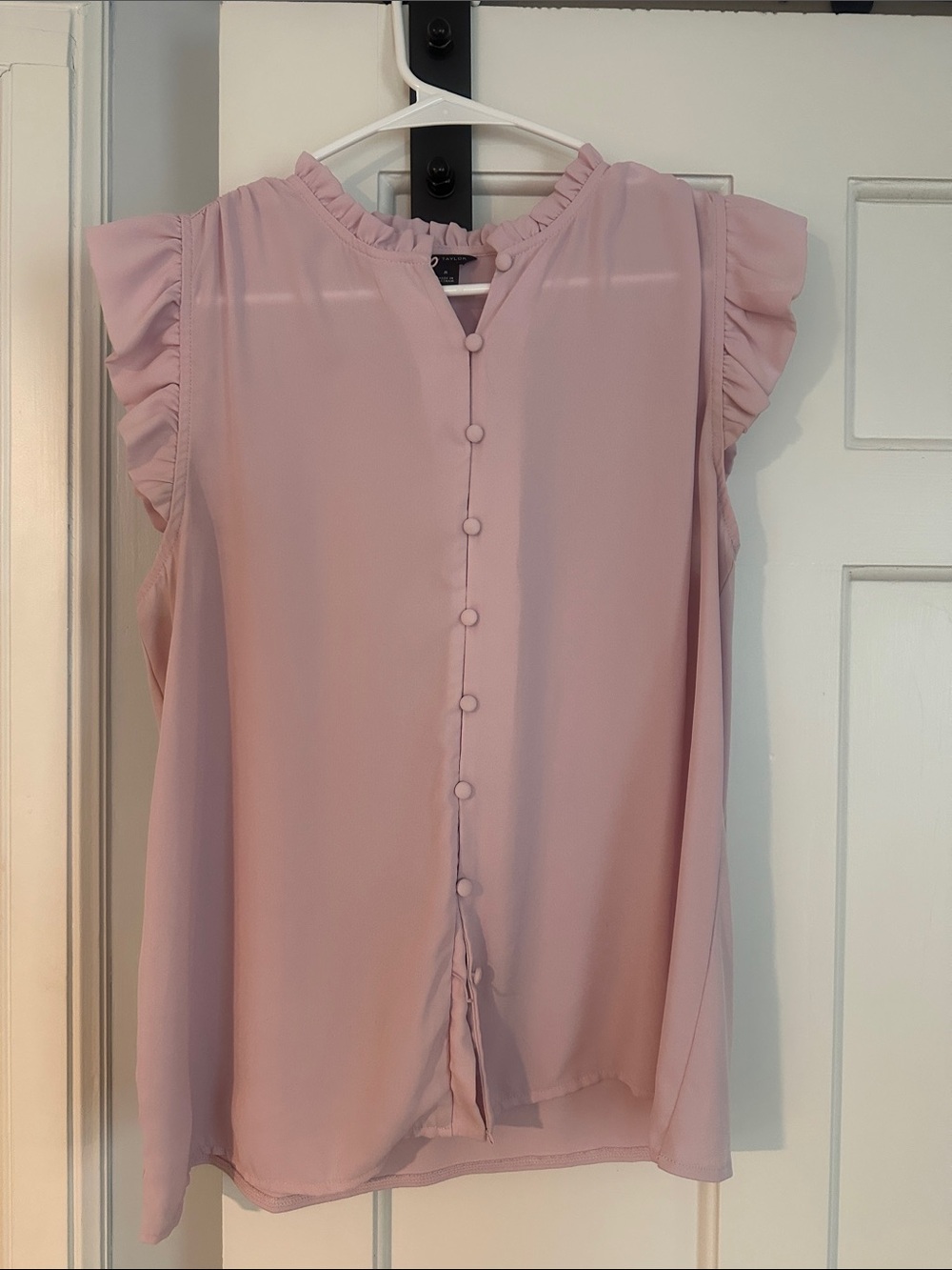 Ann Taylor Dusty Pink Ruffle-Trim Sleeveless Blouse